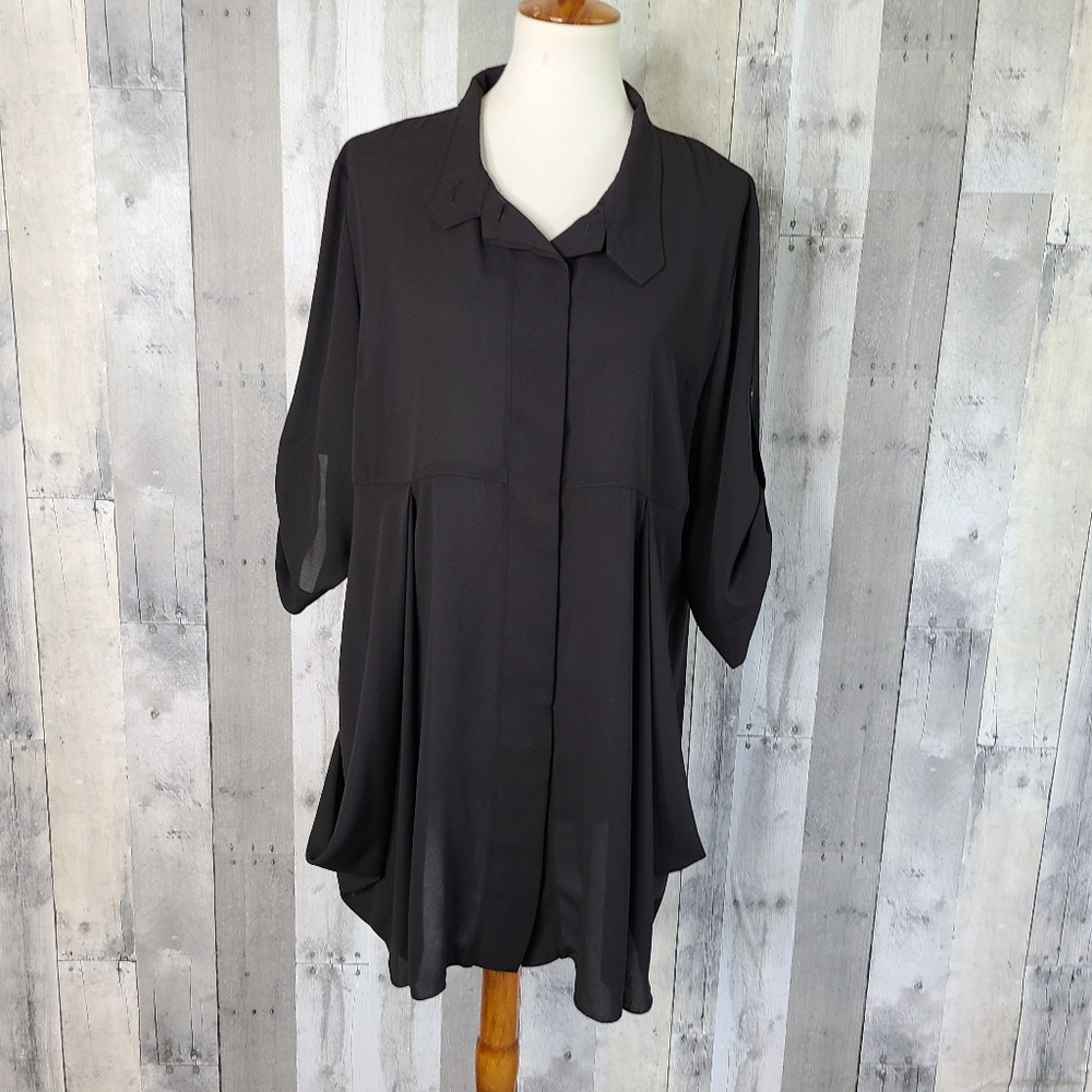 Joseph Ribkoff Size 16 Black Button Down Tunic Top